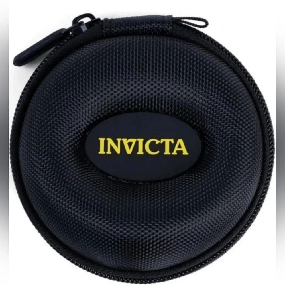 NWT Invicta Black Round Zipper Travel Watch Case with Yellow Silicone Logo